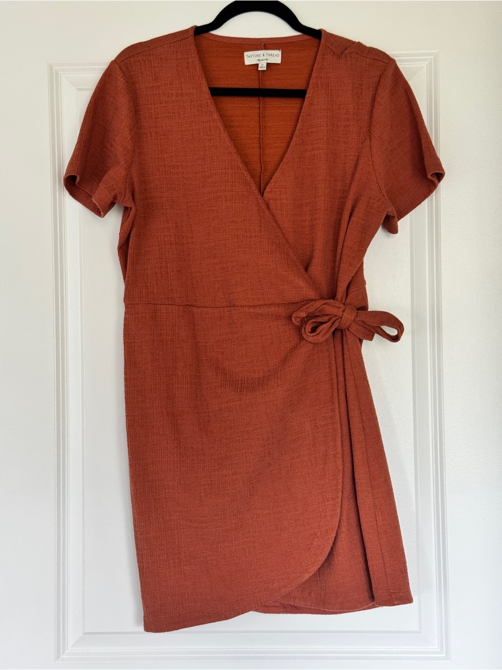 MADEWELL Texture & Thread Short-Sleeve Side-Tie Dress Burnt Clay Size XL EUC